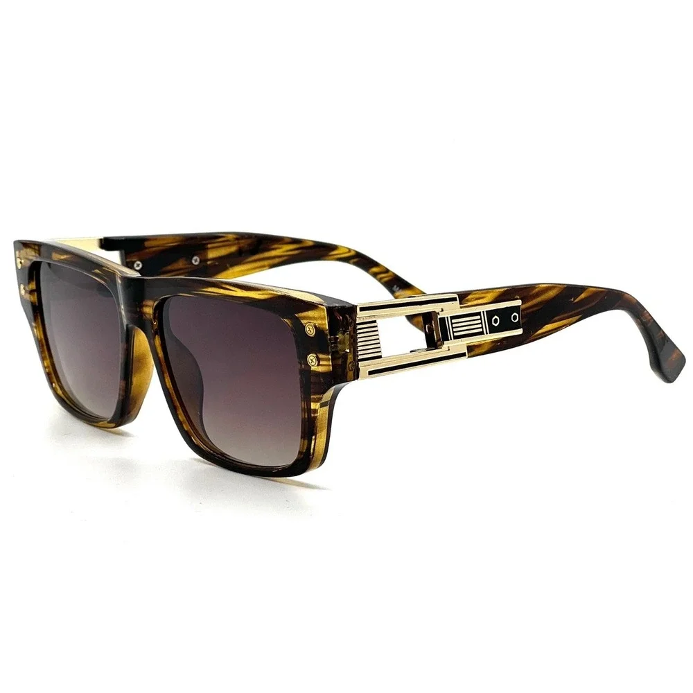 Men‎ Fashion Sunglasses Oversized Square Gold Flat Top Frame Hip Hop Fancy Black